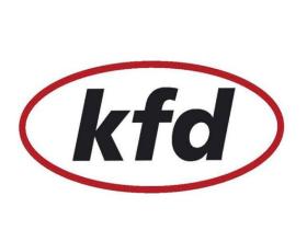 Logo kfd schwarze Schrift mit roter Umrandung