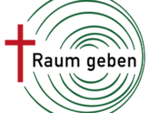 Logo der Kevelaer Wallfahrt - Rotes Kreuz und Grüne Kreise um den Text Raum geben