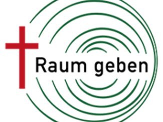 Logo der Kevelaer Wallfahrt - Rotes Kreuz und Grüne Kreise um den Text Raum geben