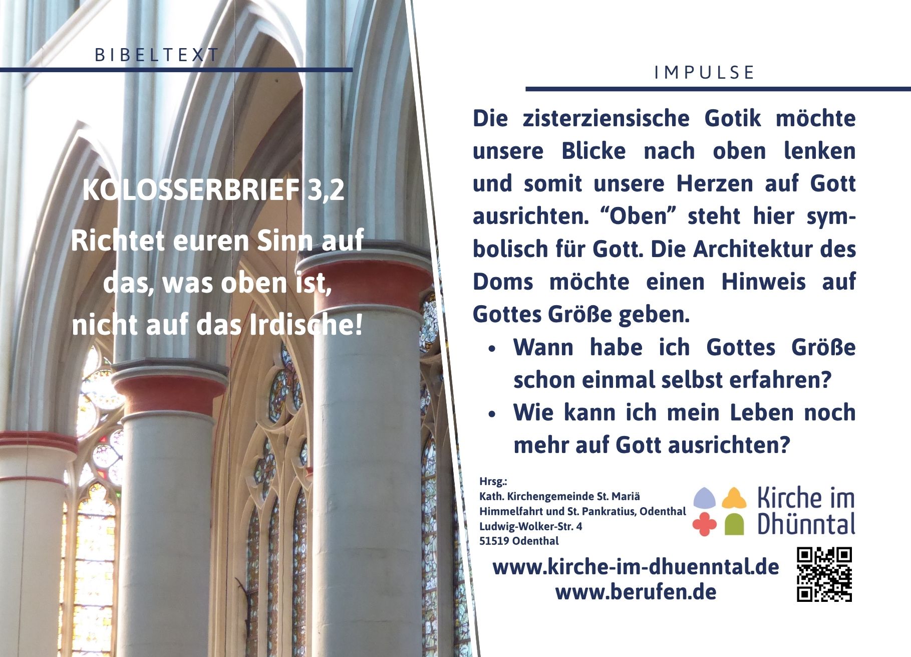 Bild und Impulstext zur gotischen Architektur im Rahmen des Geistlichen Rundgangs