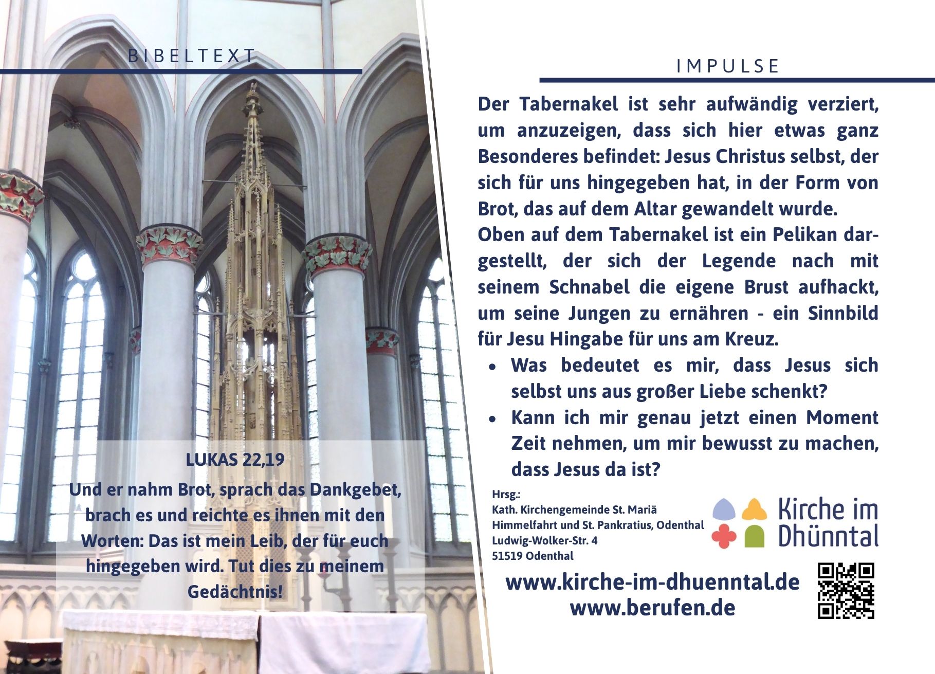 Bild und Impulstext zum Tabernakel im Rahmen des Geistlichen Rundgangs