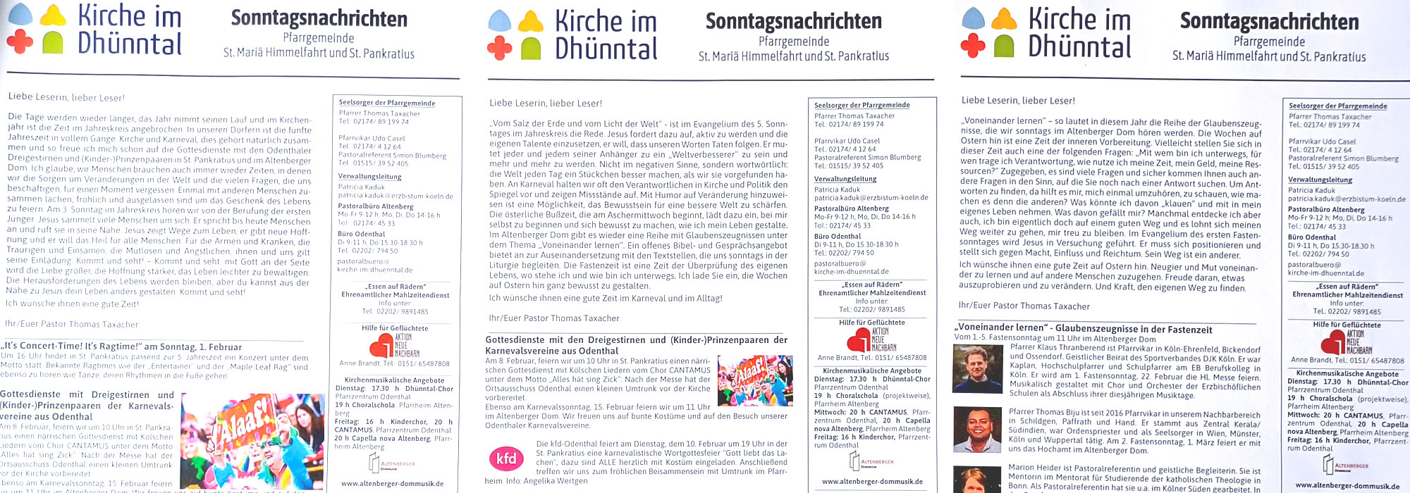 Es werden 3 Ausgaben der Sonntagsnachrichten gezeigt, die nebeneinander liegen